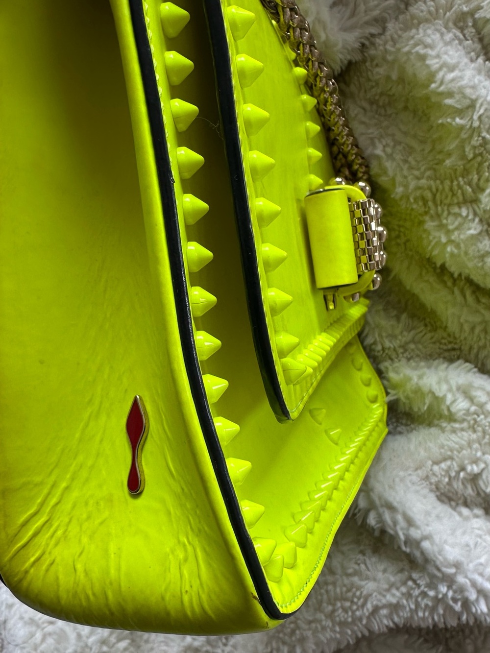 Christian Louboutin Sweet Charity studded leather neon yellow handbag - Picture 3 of 13
